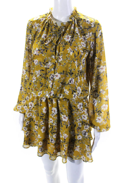 Show Me Your Mumu Womens Floral Print Long Sleeve Blouson Dress Yellow Size XS