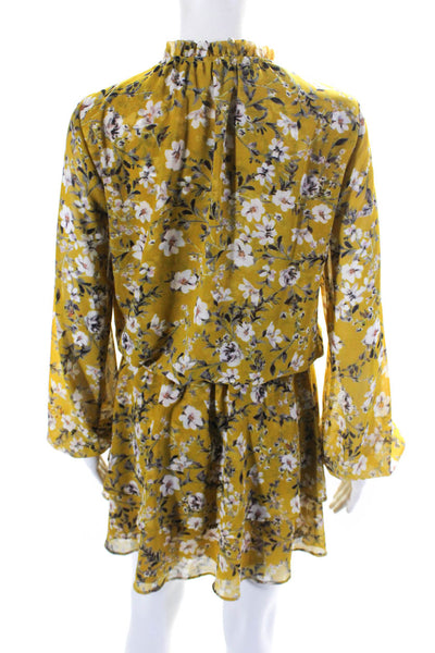 Show Me Your Mumu Womens Floral Print Long Sleeve Blouson Dress Yellow Size XS