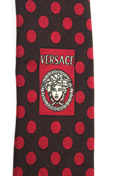 Versace Mens Satin Ombre Polka Dot Printed Classic Neck Tie Red Size OS