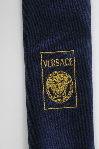 Versace Mens Silk Satin Baroque Novelty Printed Classic Neck Tie Navy Size OS