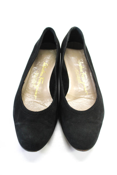 Salvatore Ferragamo Boutique Womens Suede Round Toe Slip On Flats Black Size 5.5