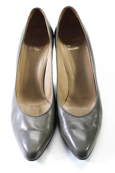 Christian Dior Womens Leather Pointed Toe Slip On Heels Pumps Gray Size 5.5