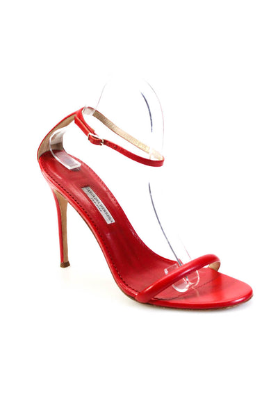 Carolina Herrera Womens Ankle Strap Stiletto Sandals Red Leather Size 40 10