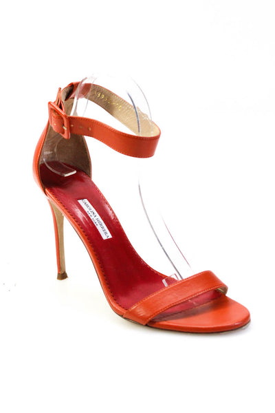 Carolina Herrera Womens Ankle Strap Stiletto Sandals Orange Leather Size 39 9