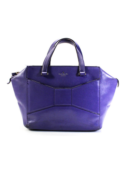 Kate Spade Womens Large Leather Top Handle Bow Tote Handbag Purple