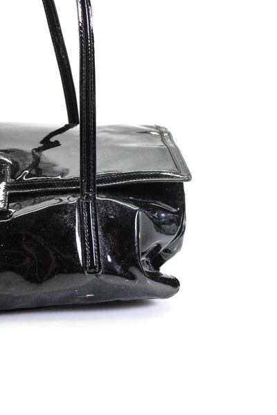 Salvatore Ferragamo Women Gancini Lock Patent Leather Shoulder Bag Handbag Black