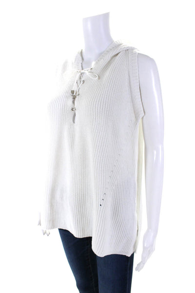 525 America Women's Hood Sleeveless Lace Up Pullover Sweater White Size S