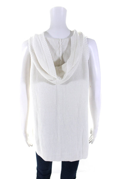 525 America Women's Hood Sleeveless Lace Up Pullover Sweater White Size S