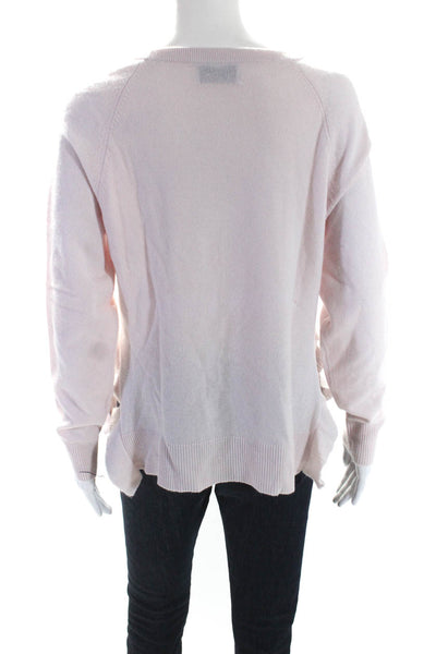 Allude Womens Cashmere Ruffled Crew Neck Sweater Light Pink Size Extra Small