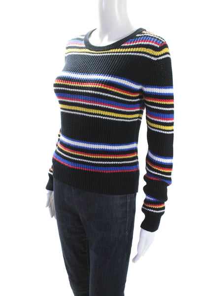 Cotton By Autumn Cashmere Womens Cotton Striped Knit Sweater Top Black Size XS