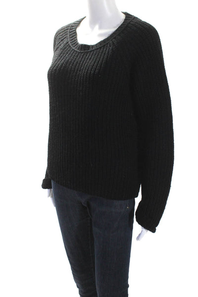 Calypso Saint Barth Womens Wool Thick Knit Split Hem Sweater Top Black Size L