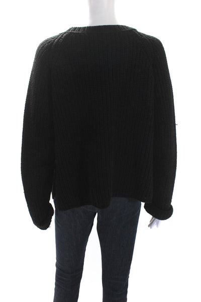 Calypso Saint Barth Womens Wool Thick Knit Split Hem Sweater Top Black Size L