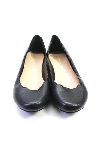 LC Lauren Conrad Womens Leather Asymmetrical Collar Round Toe Flats Black Size 9