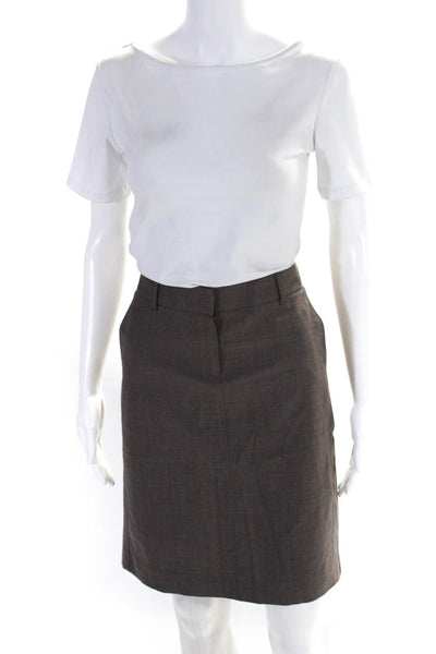 Theory Womens Wool Zip Up Hook Closure Straight Pencil Skirt Brown Size 2