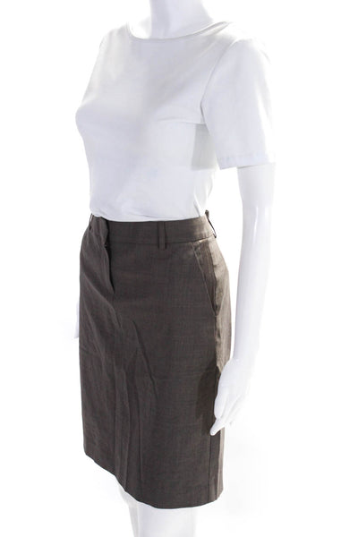 Theory Womens Wool Zip Up Hook Closure Straight Pencil Skirt Brown Size 2