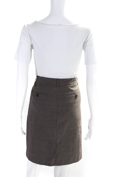 Theory Womens Wool Zip Up Hook Closure Straight Pencil Skirt Brown Size 2