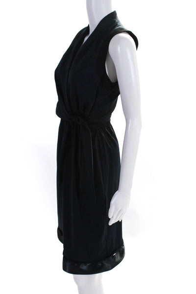 T Tahari Womens Elastic Waist V-Neck High Neck Sleeveless Dress Navy Size 4