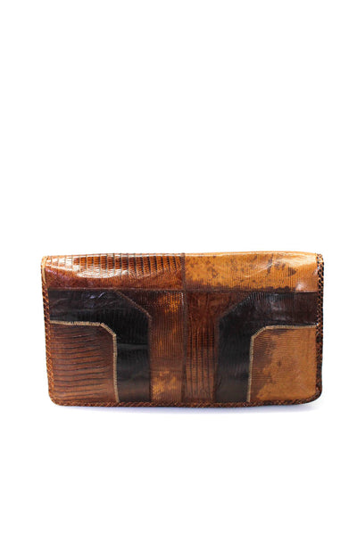 Carlo Fagiani Women's Snap Closure Textured Leather Clutch Handbag Brown Size M