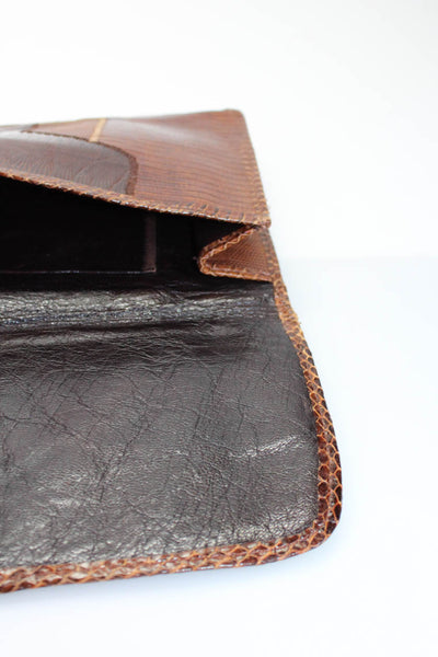 Carlo Fagiani Women's Snap Closure Textured Leather Clutch Handbag Brown Size M