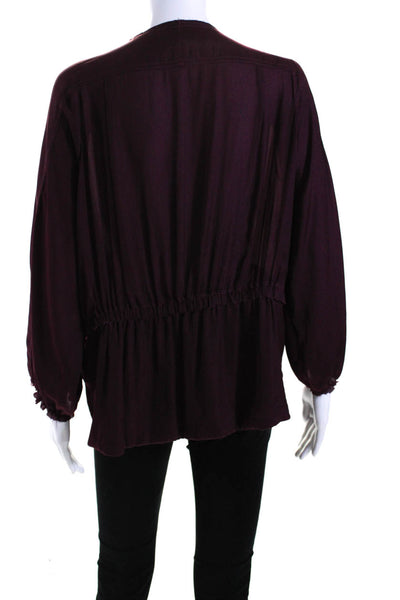 Isabel Marant Women's 3/4 Sleeves Cinch Round Neck Blouse Burgundy Size 1