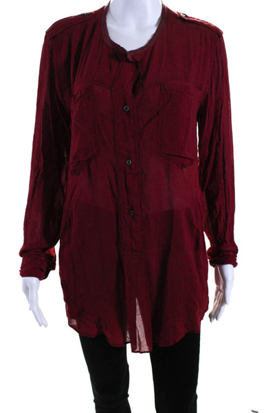 Isabel Marant Etoile Womens Long Sleeves Button Pockets Tunic Blouse Red Size 36