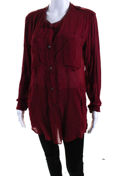 Isabel Marant Etoile Womens Long Sleeves Button Pockets Tunic Blouse Red Size 36