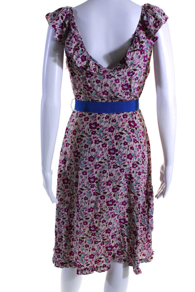 Marc Jacobs Womens Pink Silk Floral Ruffle Detail Sleeveless Shift Dress Size 4