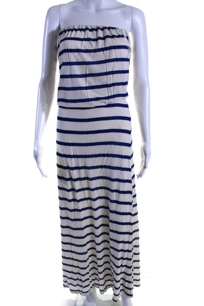 Velvet Womens White Blue Striped Elastic Waist Strapless Shift Dress Size S