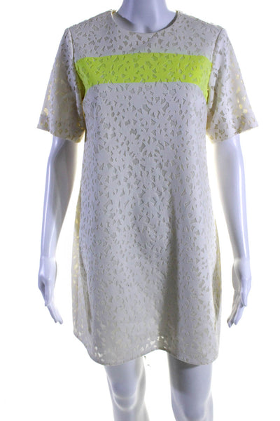 Elizabeth and James Womens White Cut Out Crew Neck Short Sleeve Shirt Size S