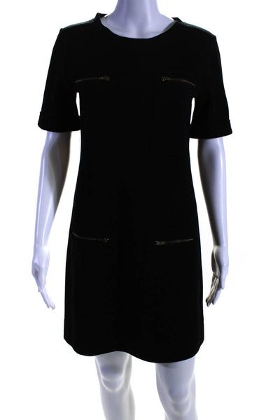 J Crew Womens Black Wool Crew Neck Zip Pocket Short Sleeve Shirt Dress Size 2