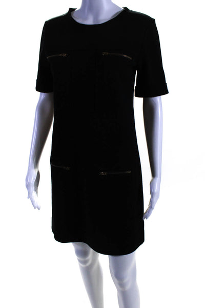 J Crew Womens Black Wool Crew Neck Zip Pocket Short Sleeve Shirt Dress Size 2