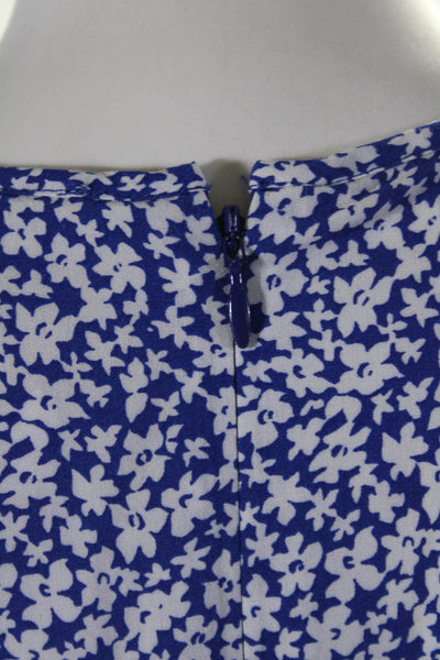 J Crew Womens Floral Print Short Sleeve Long Ruffled Tiered Dress Blue Size M