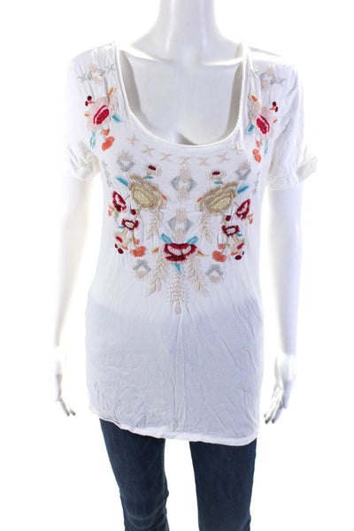 JW Los Angeles Womesn Cotton Embroidered Short Sleeve Tshirt White Size S