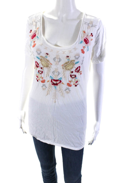 JW Los Angeles Womesn Cotton Embroidered Short Sleeve Tshirt White Size S