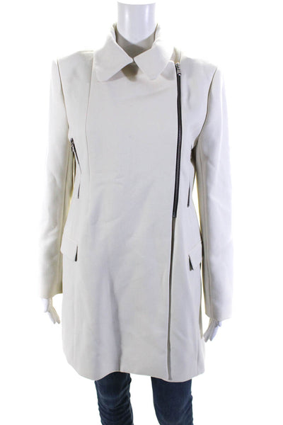 Zara Womens Lined Asymmetric Zip Elongated Biker Overcoat White Size L