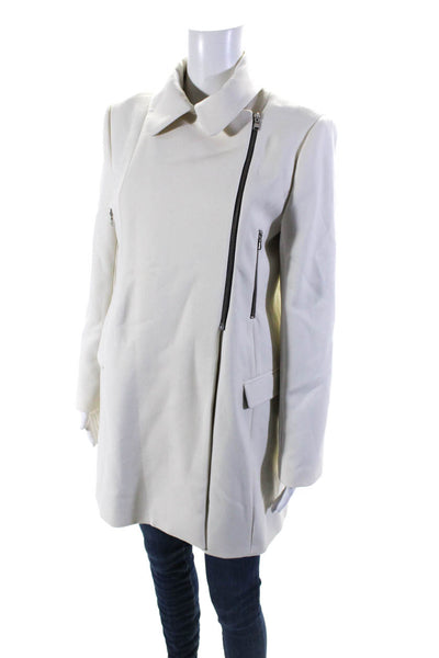 Zara Womens Lined Asymmetric Zip Elongated Biker Overcoat White Size L