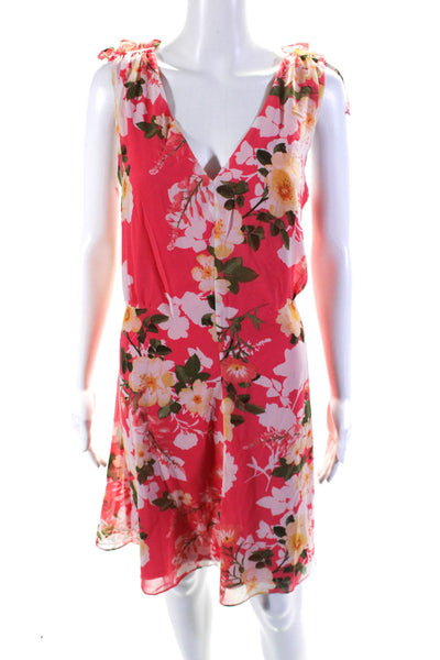 Vince Camuto Womens Floral Print V Neck Sleeveless A Line Dress Pink Size 14