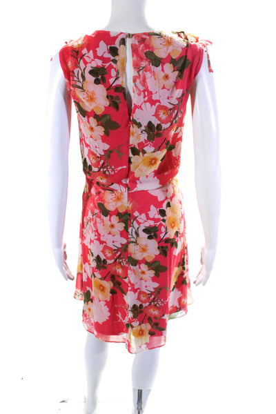 Vince Camuto Womens Floral Print V Neck Sleeveless A Line Dress Pink Size 14