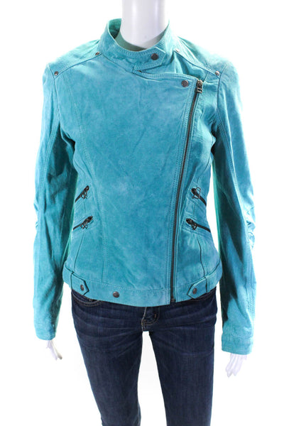 Danier WOmens Leather Suede Full Zip Moto Jacket Blue Size XS