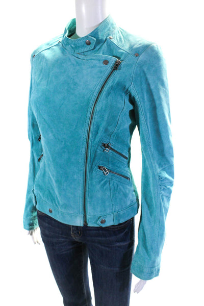 Danier WOmens Leather Suede Full Zip Moto Jacket Blue Size XS