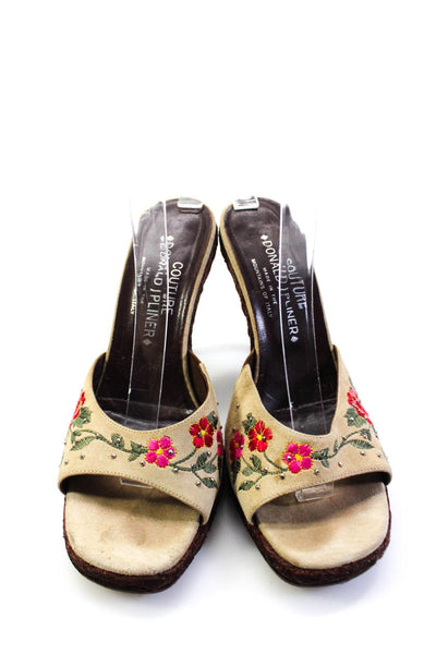 Donald J Pliner Womens Embroidered Rose Suede Mules Sandals Beige Size 7.5