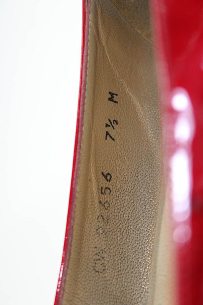 Stuart Weitzman Womens Peep Toe Buckle Ballet Flats Red Patent Leather Size 7.5