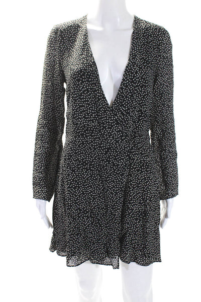 Reformation Womens Floral Print Long Sleeve Wrap Dress Black White Size Small