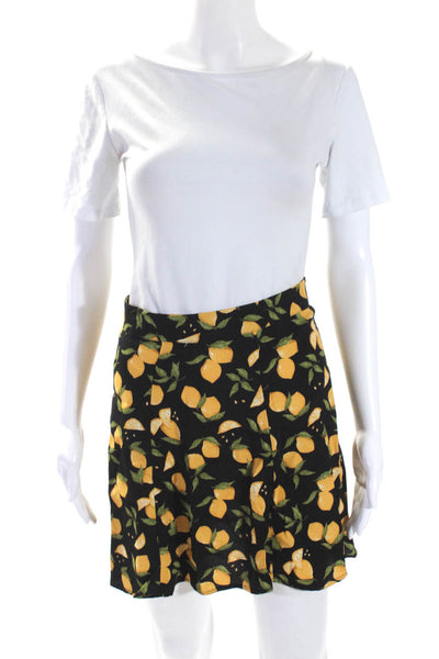 Reformation Womens Lemon Print Back Zip Mini Skirt Black Yellow Size Small