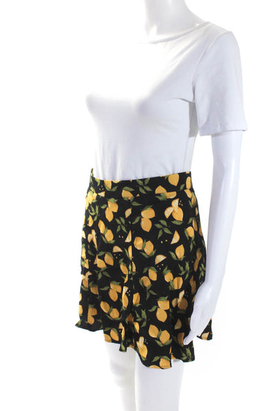 Reformation Womens Lemon Print Back Zip Mini Skirt Black Yellow Size Small