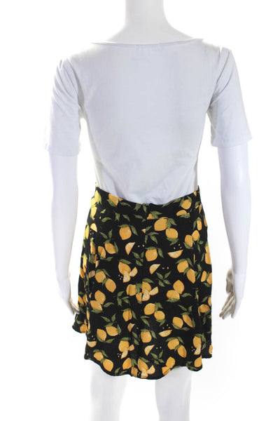 Reformation Womens Lemon Print Back Zip Mini Skirt Black Yellow Size Small