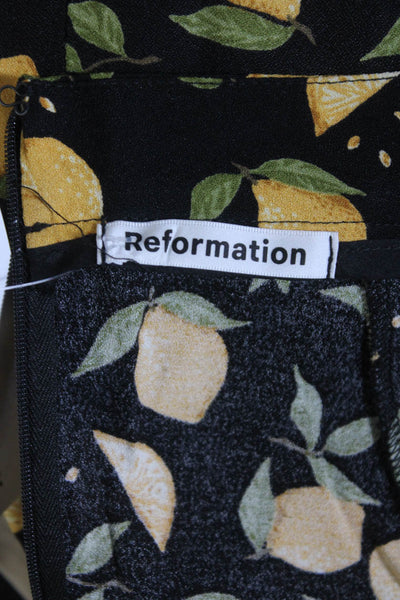 Reformation Womens Lemon Print Back Zip Mini Skirt Black Yellow Size Small