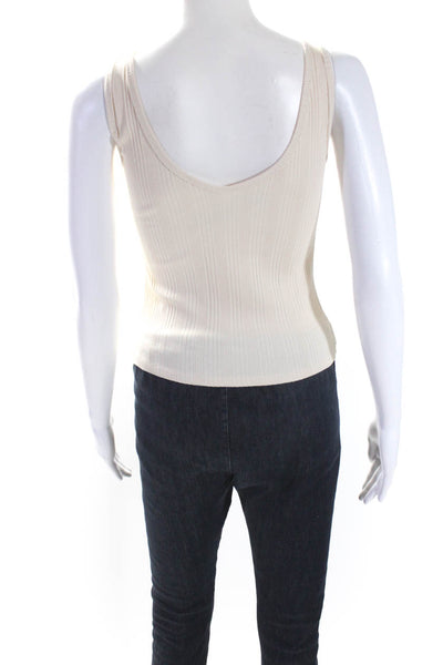 Reformation Womens Sleeveless Rib Knit V Neck Tank Top Beige Size Small