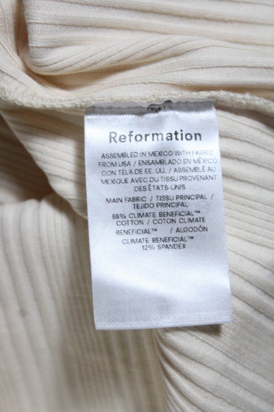 Reformation Womens Sleeveless Rib Knit V Neck Tank Top Beige Size Small