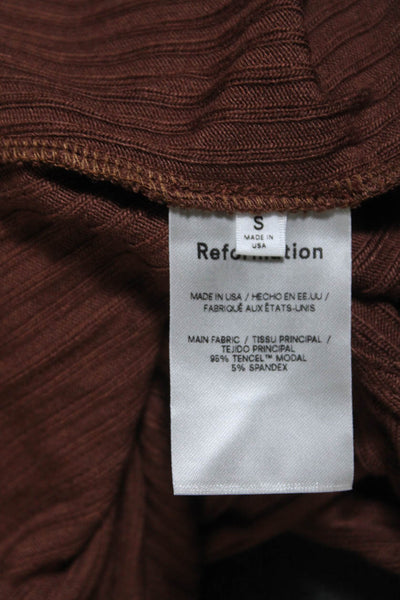 Reformation Womens V Neck Long Sleeve Rib Knit  Wrap Top Brown Size Small